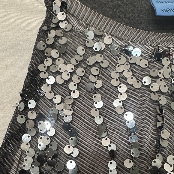 Vera Wang Elegant Sequin Embellished Long Sleeve Top - Picture 3 of 7